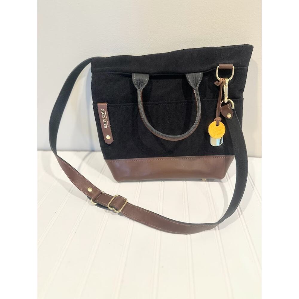 R Riveter Otto Signature Fatigue Canvas Black Brown Leather Crossbody Handbag